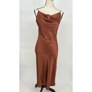 Beginning Boutique Women's Drape‎ Neck Brown Satin Slip Dress Size 8 Midi